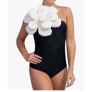 Sporlike Swimsuit For Women Size XL Black with 3D White Flower Padded